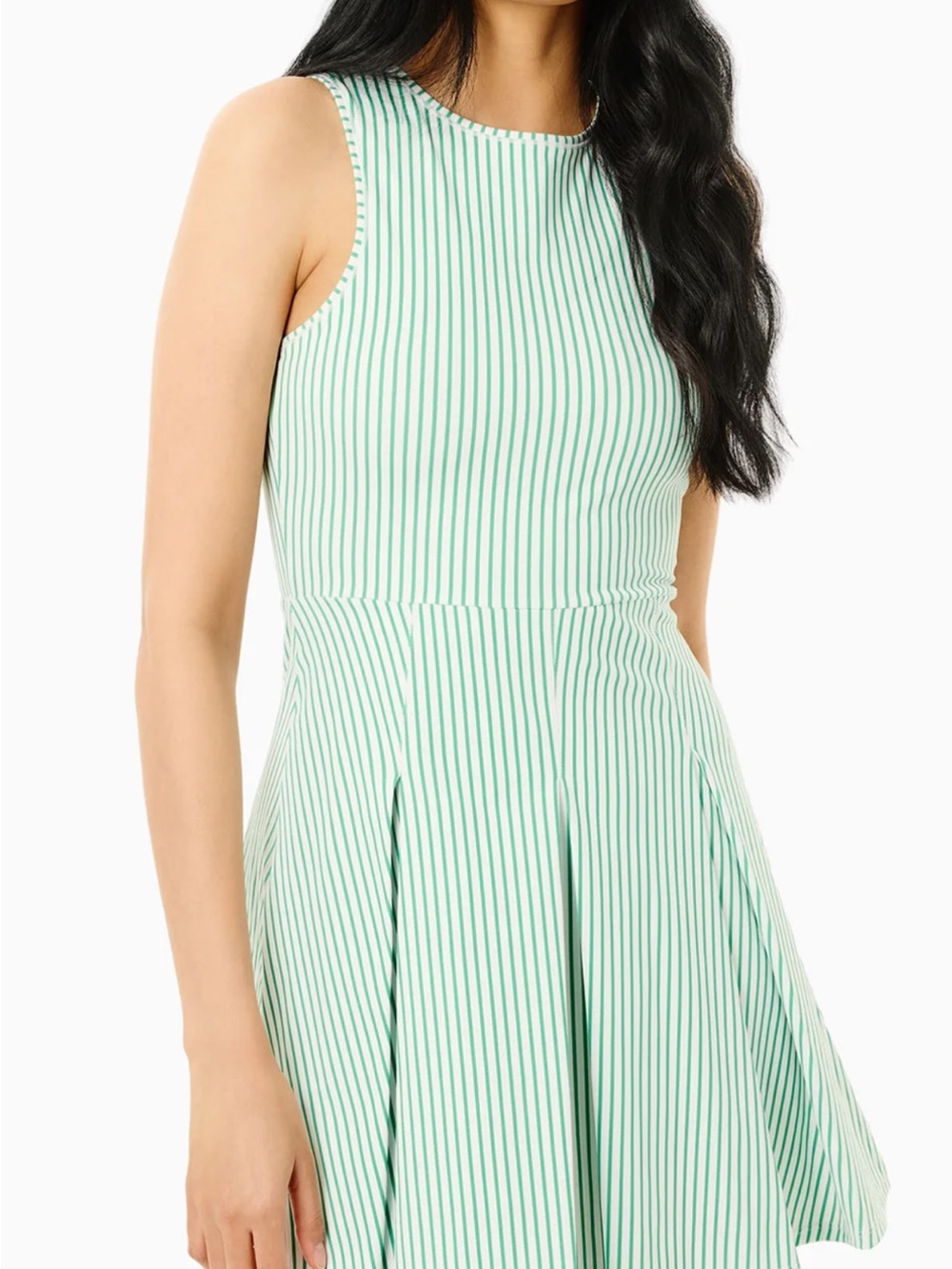 Sleeveless Mint Green and Pink Vertical-Stripe Fit & Flare Dress Originally $168